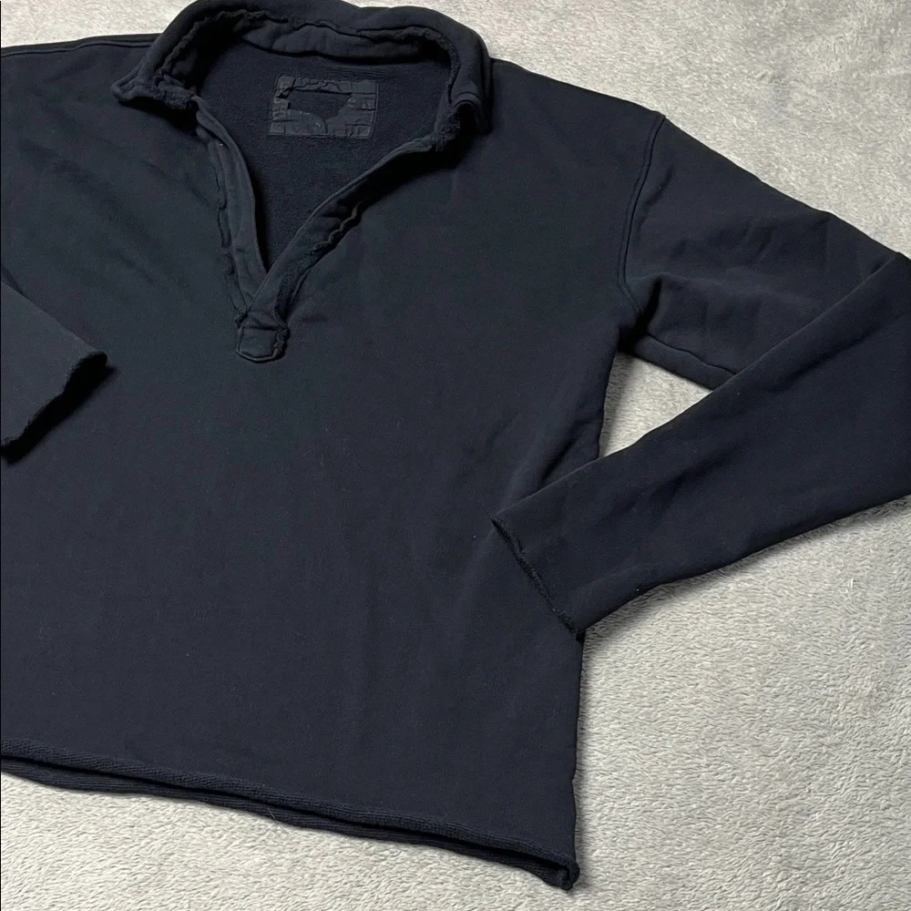 NEW Frank & Eileen S 100%‎ Cotton Triple Fleece Navy Blue Henley Sweatshirt USA